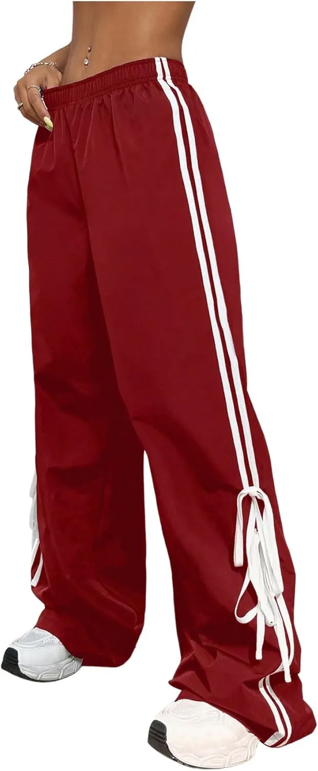 Verdusa Women's Loose Wide Leg Pants Tie Side Striped Elastic Waist Trousers