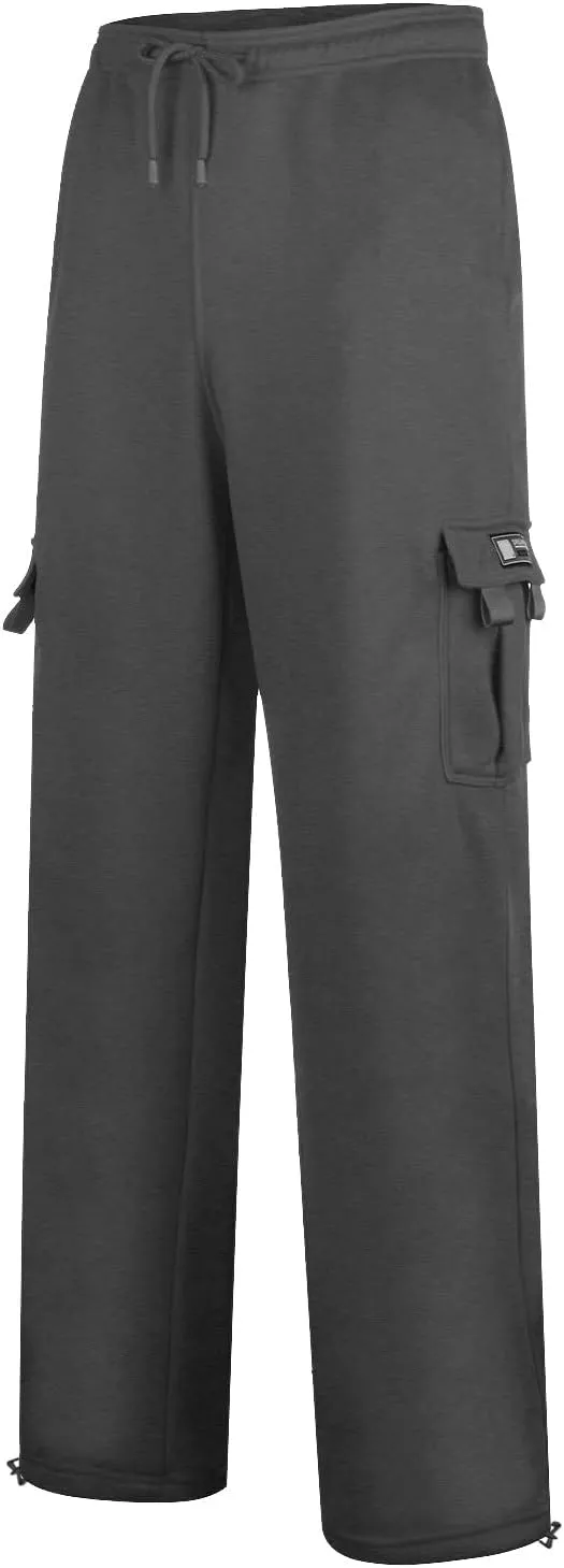 Vickyleb Cargo Pants for Men Black, Men's Fleece Running Sweatpants Athletic Warm Slim Fit Baggy Stretch Pant