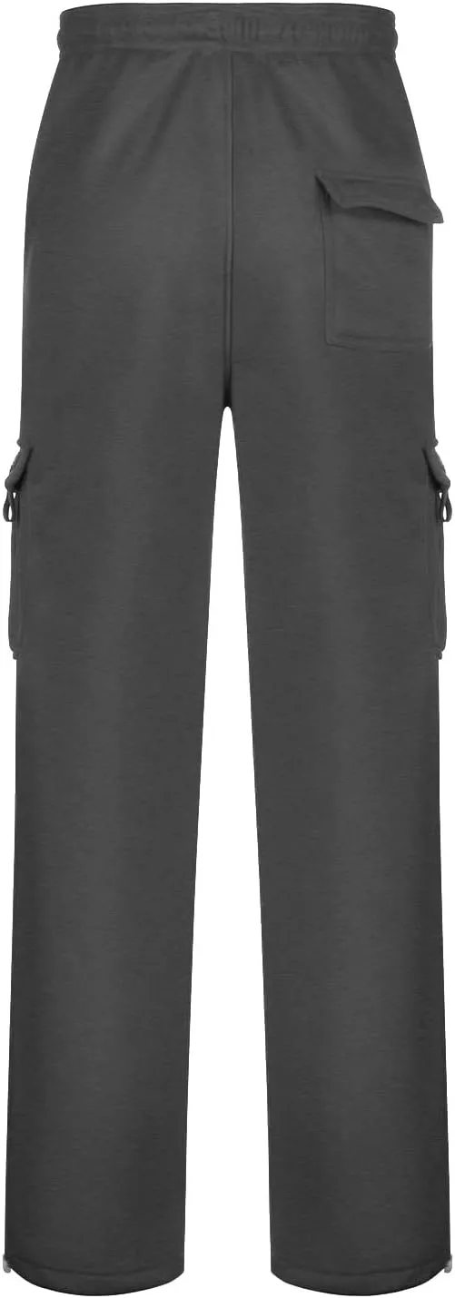 Vickyleb Cargo Pants for Men Black, Men's Fleece Running Sweatpants Athletic Warm Slim Fit Baggy Stretch Pant