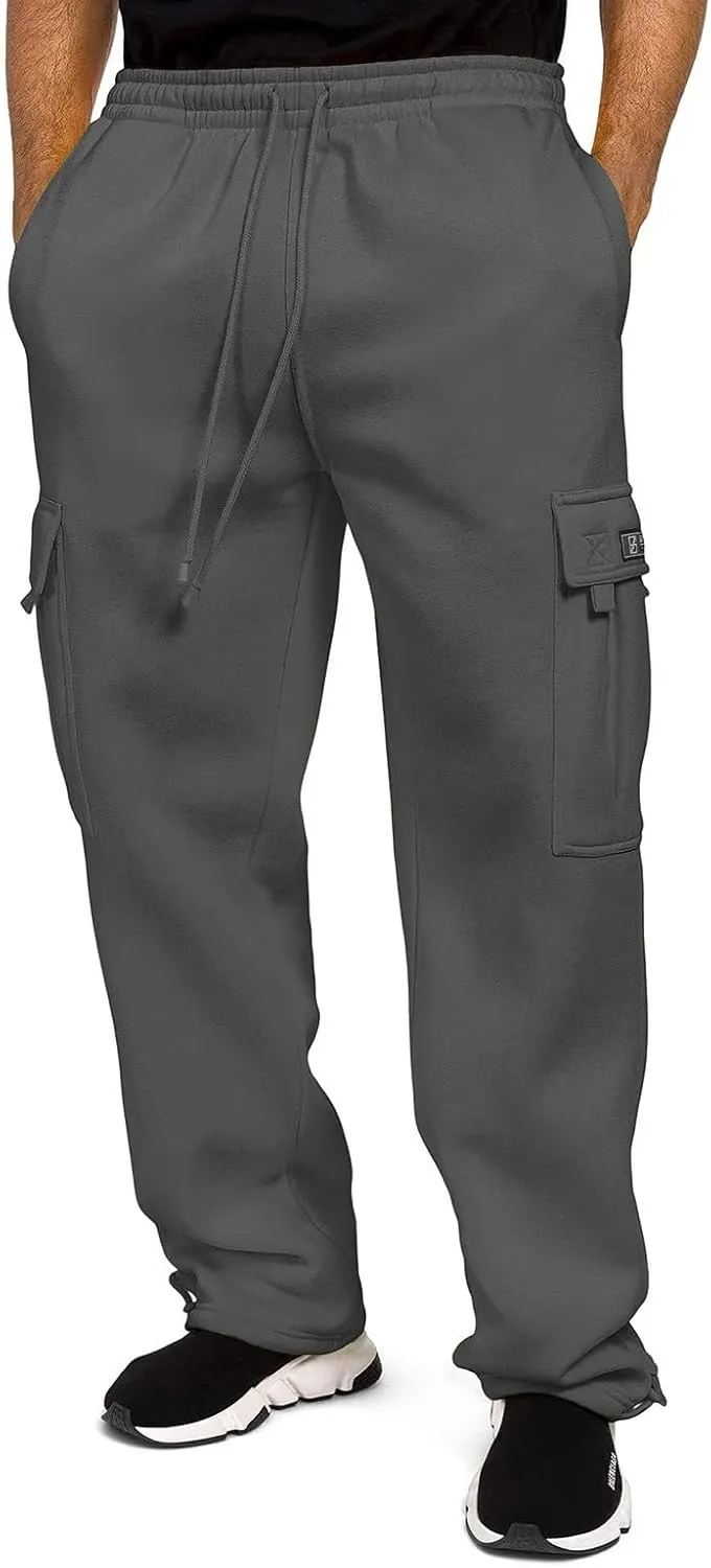 Vickyleb Cargo Pants for Men Black, Men's Fleece Running Sweatpants Athletic Warm Slim Fit Baggy Stretch Pant
