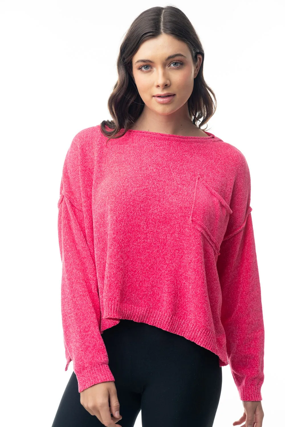 White Birch Knit Sweater Top in Hot Pink