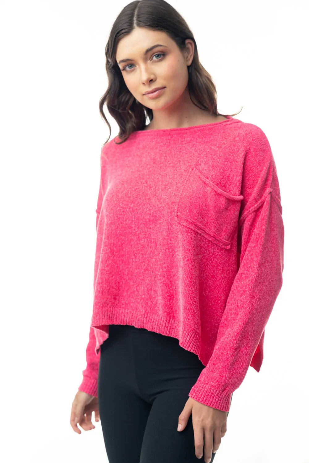 White Birch Knit Sweater Top in Hot Pink