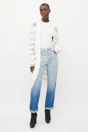 White Metallic Distressed Knit Cardigan