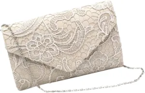 Women Evening Clutch Bag Elegant Lace Formal Purses Handheld Clutch Purse with Chain Apricot envelope handbag111