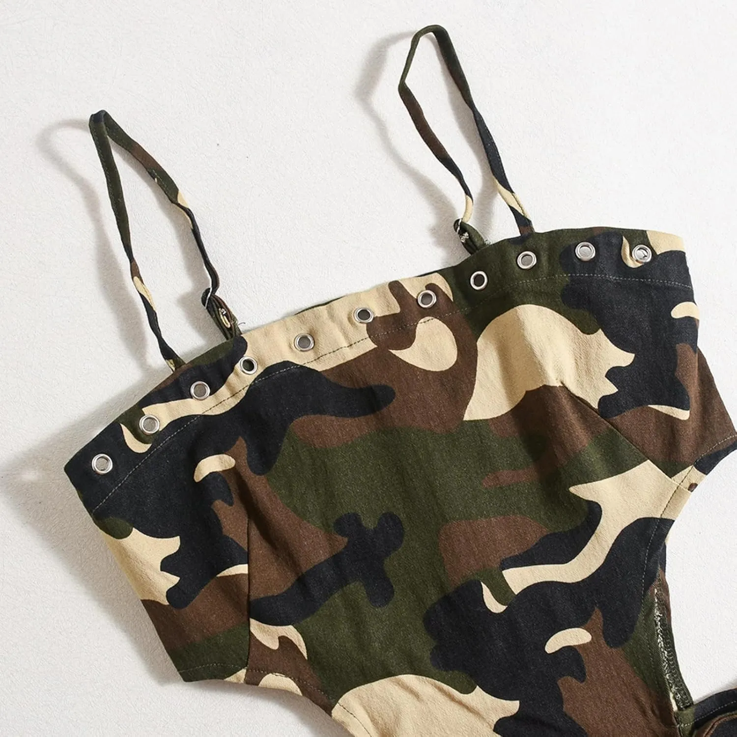 Women Sexy Spaghetti Strap Dress Hollow Out Camo Bodycon Mini Dress Summer Sundresses