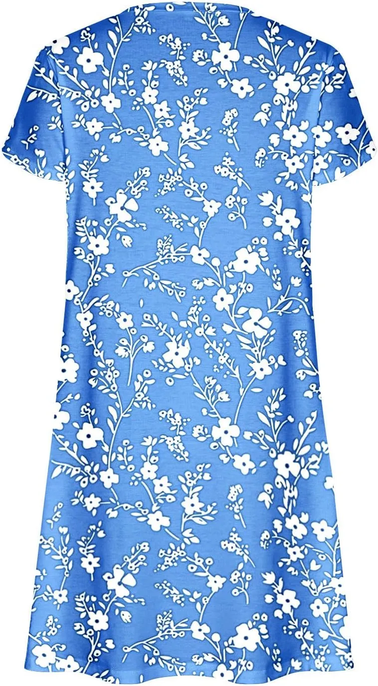 Women Summer Petal Sleeve Mini Dresses with Pockets Casual Aline Flowy V Neck T-Shirt Dress Solid Beach Sundress
