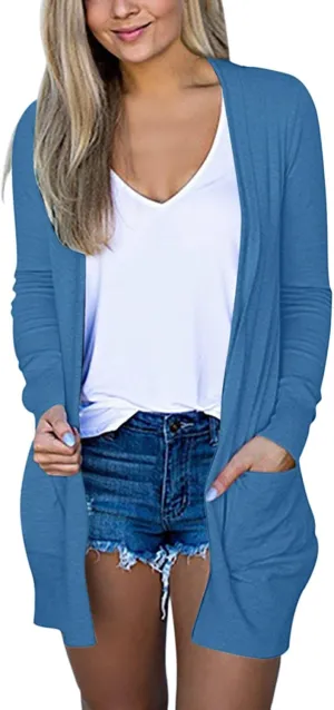 Women's 2023 Long Sleeve Kimono Cardigan Open Front Cozy Sweater Coat Casual Lightweight Outerwear with Pockets
