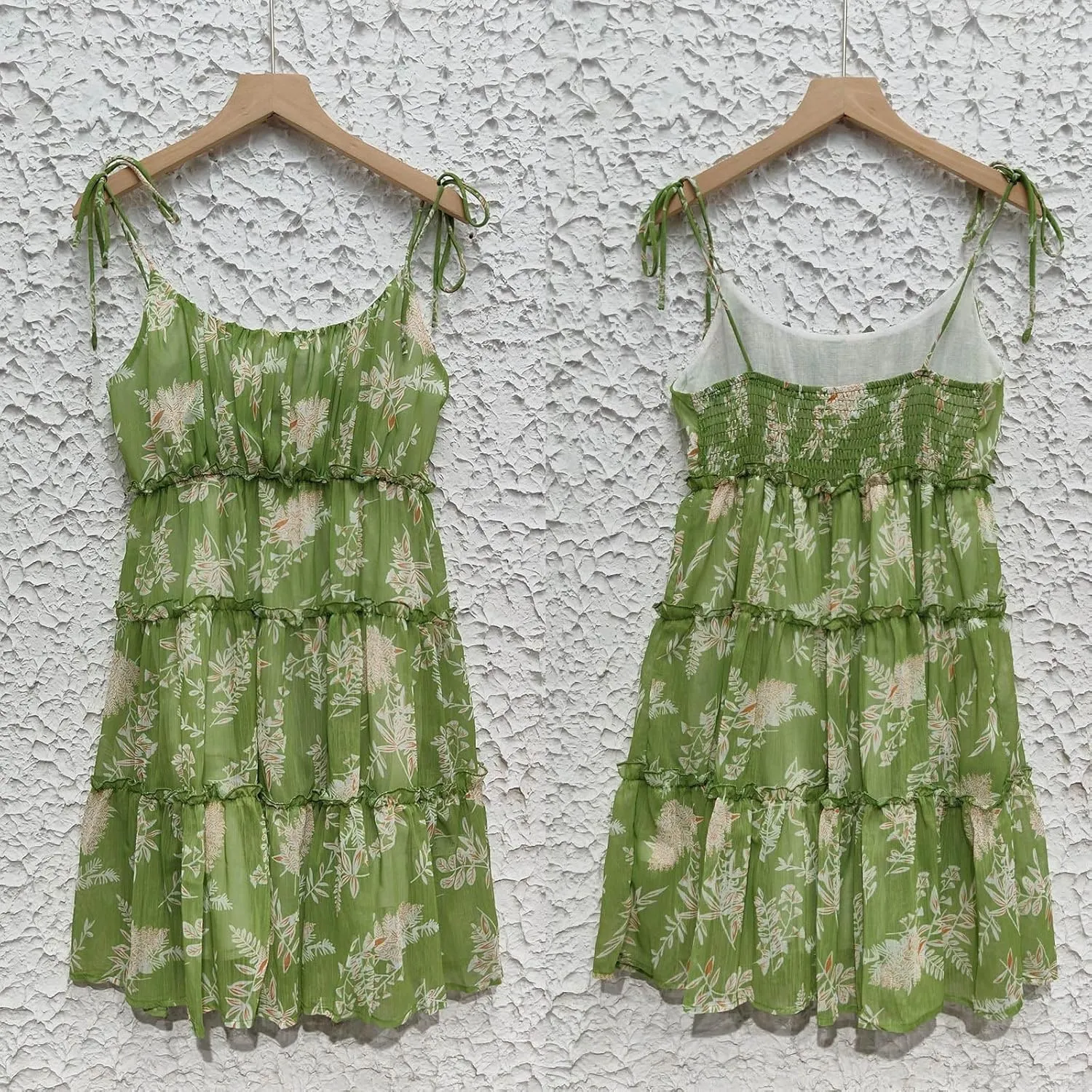 Womens Floral Mini Dress 2025 Boho Summer Spaghetti Strap Skater Dresses Sexy Sleeveless Ruffle Flowy Swing Tiered Dress