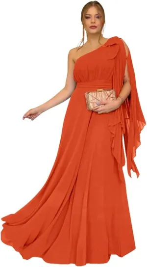 Women's Formal Dresses 2025 Chiffon Elegant Evening Dresses for Women One Shoulder A-Line Wedding Guest Dresses Long
