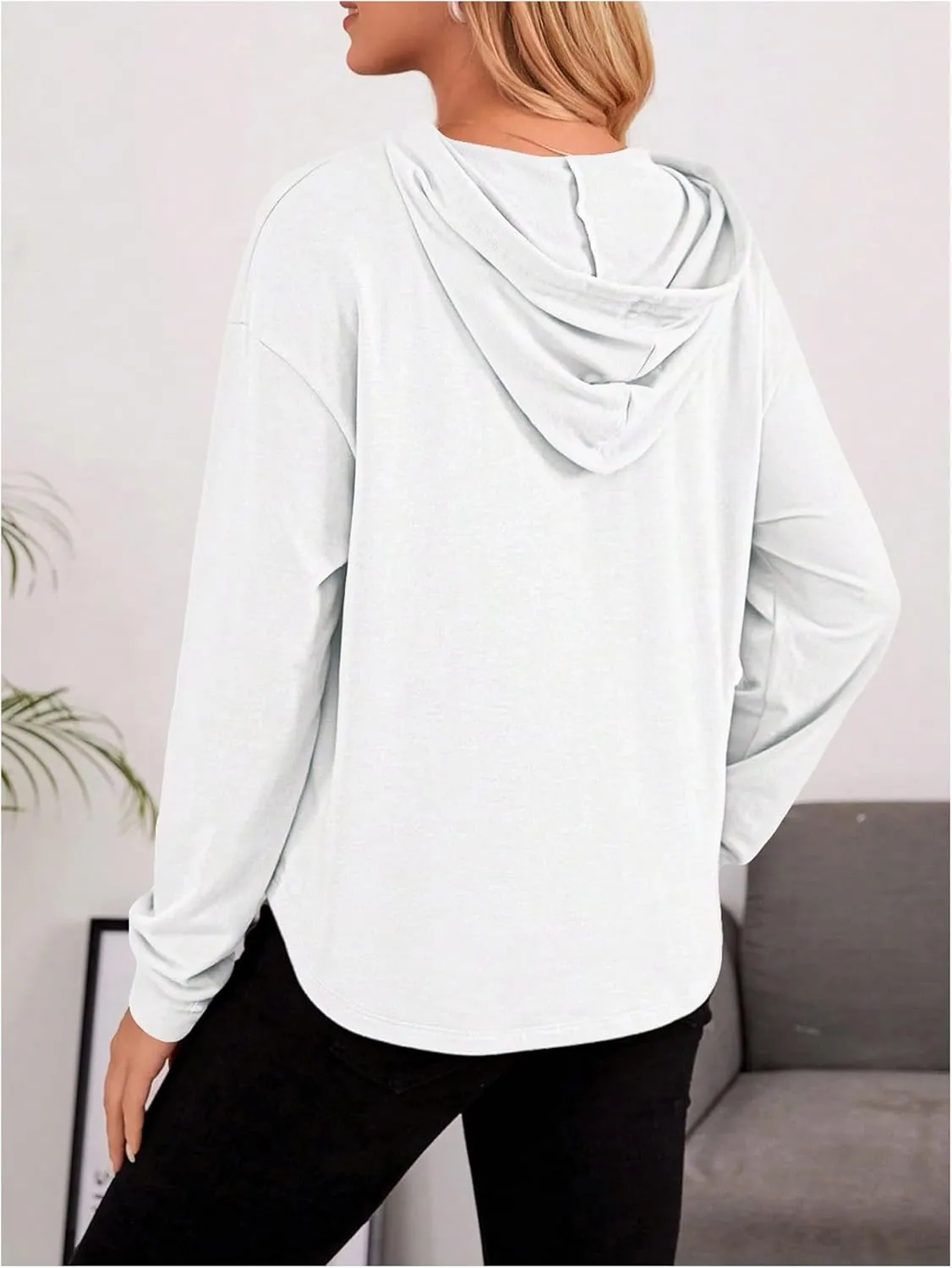 Women's Maternity Half Zip Sweatshirts Long Sleeve Drop Shoulder Drawstring Hoodie