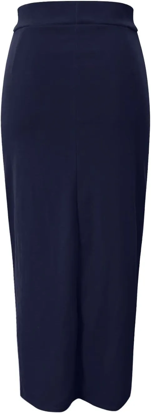 Women's S~3X Side Slit Ponte Knit High Waist Mid Calf Long Pencil Skirt Sweatshirt Skirt