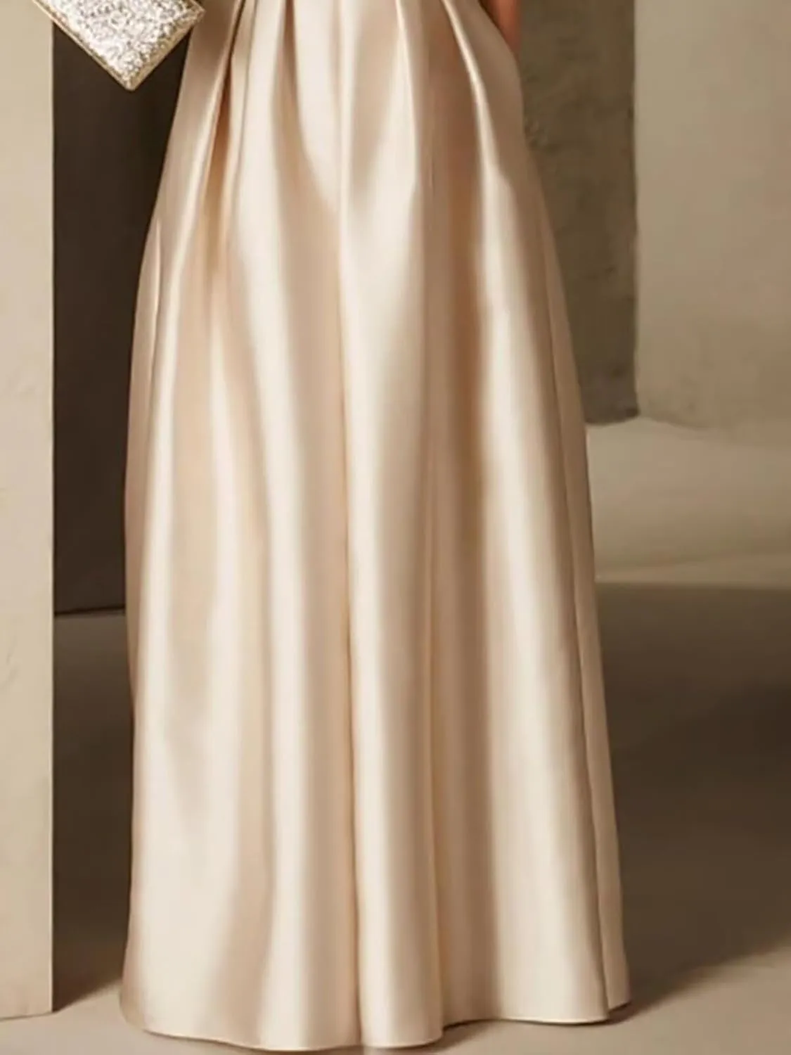 Womens Satin Elegant Evening Dresses with Pocket Crew Neck Long Prom Gwon A Line Wedding Guest Dress