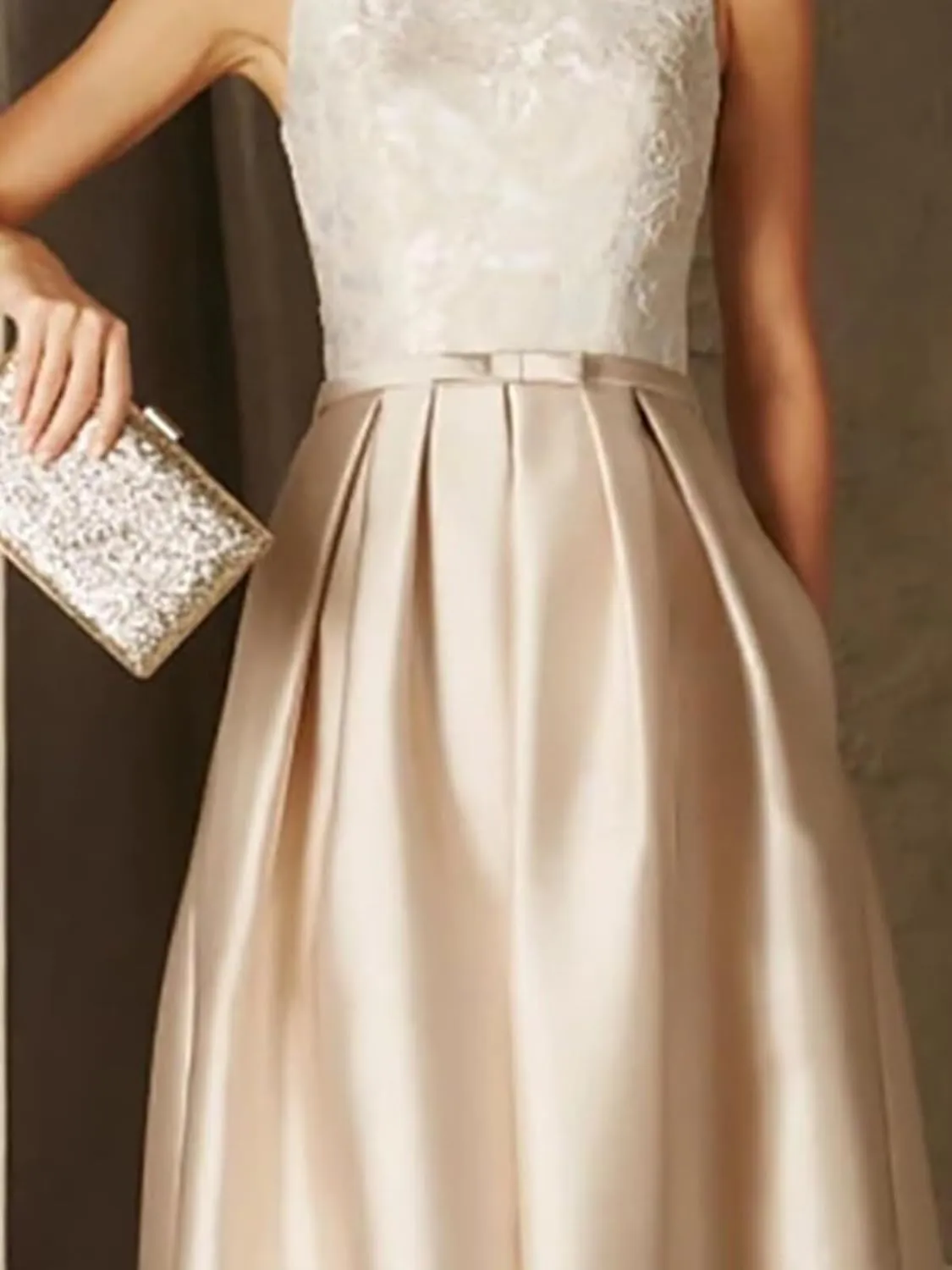Womens Satin Elegant Evening Dresses with Pocket Crew Neck Long Prom Gwon A Line Wedding Guest Dress