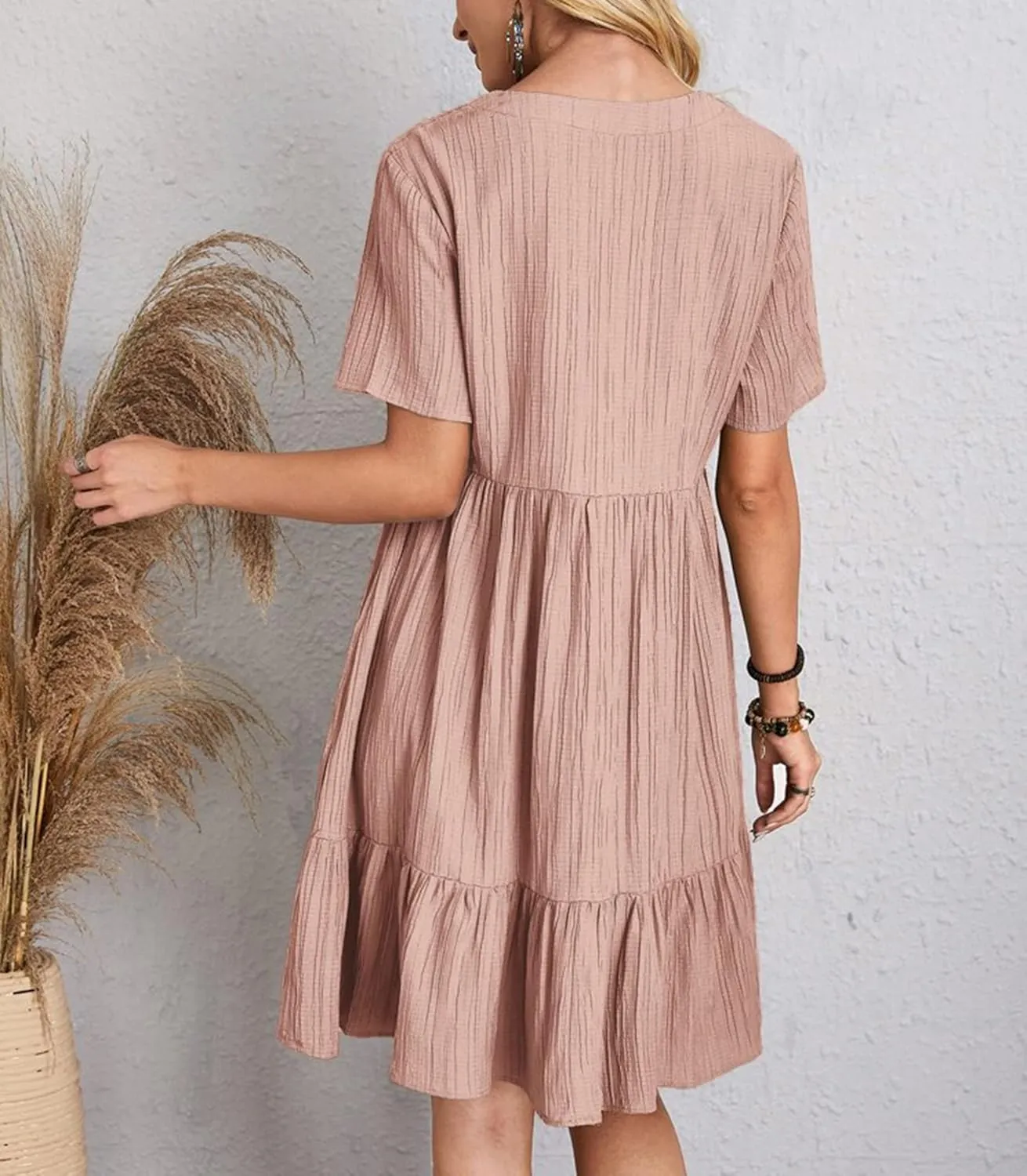 Womens Summer Dress V Neck A-Line Solid Color Flowy Casual Short Skirt Sexy Skinny Ruffle Solid Mini Dresses