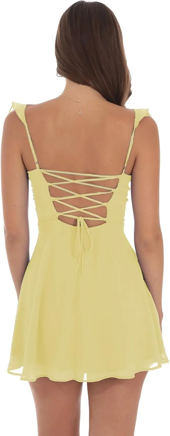 Womens Summer Dresses Y2k Short Puff Sleeve Flowy Graduation Dress Lace Peplum Off The Shoulder Mini Party Dress