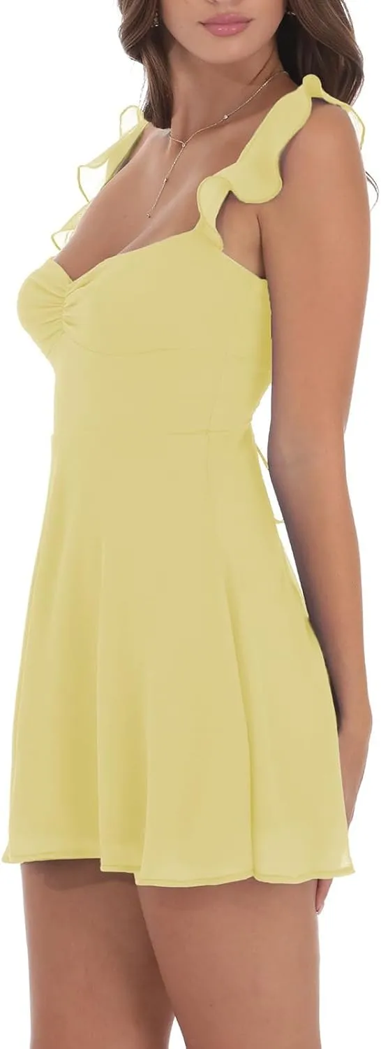 Womens Summer Dresses Y2k Short Puff Sleeve Flowy Graduation Dress Lace Peplum Off The Shoulder Mini Party Dress