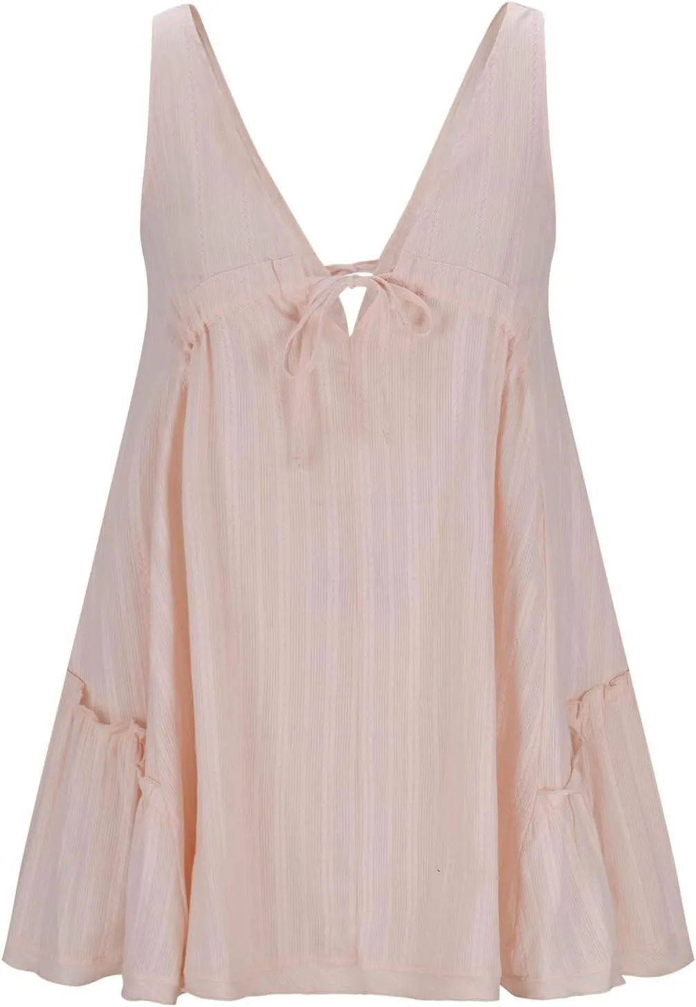 Womens V Neck Tie Dresses Ruffle Sleeve Flowy Swing A-Line Vintage Summer Mini Dress