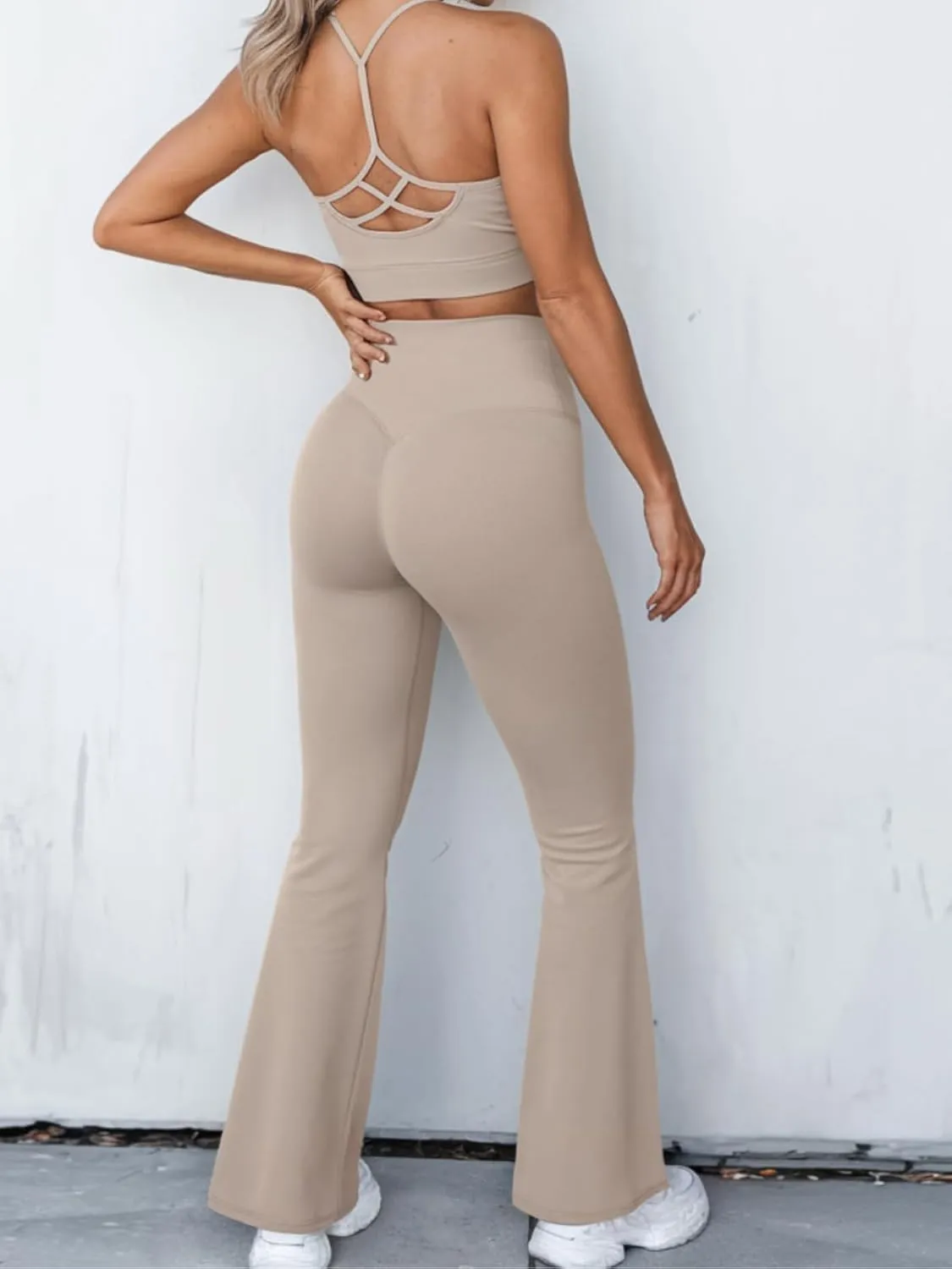 Womens Yoga Pants Women High Waist Waist Athletic Flare Yoga Leggings with Side Pockets Bell Bottom