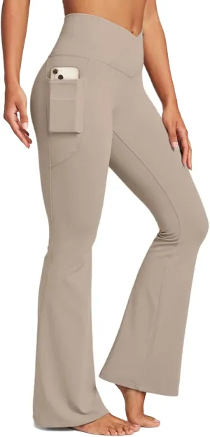 Womens Yoga Pants Women High Waist Waist Athletic Flare Yoga Leggings with Side Pockets Bell Bottom