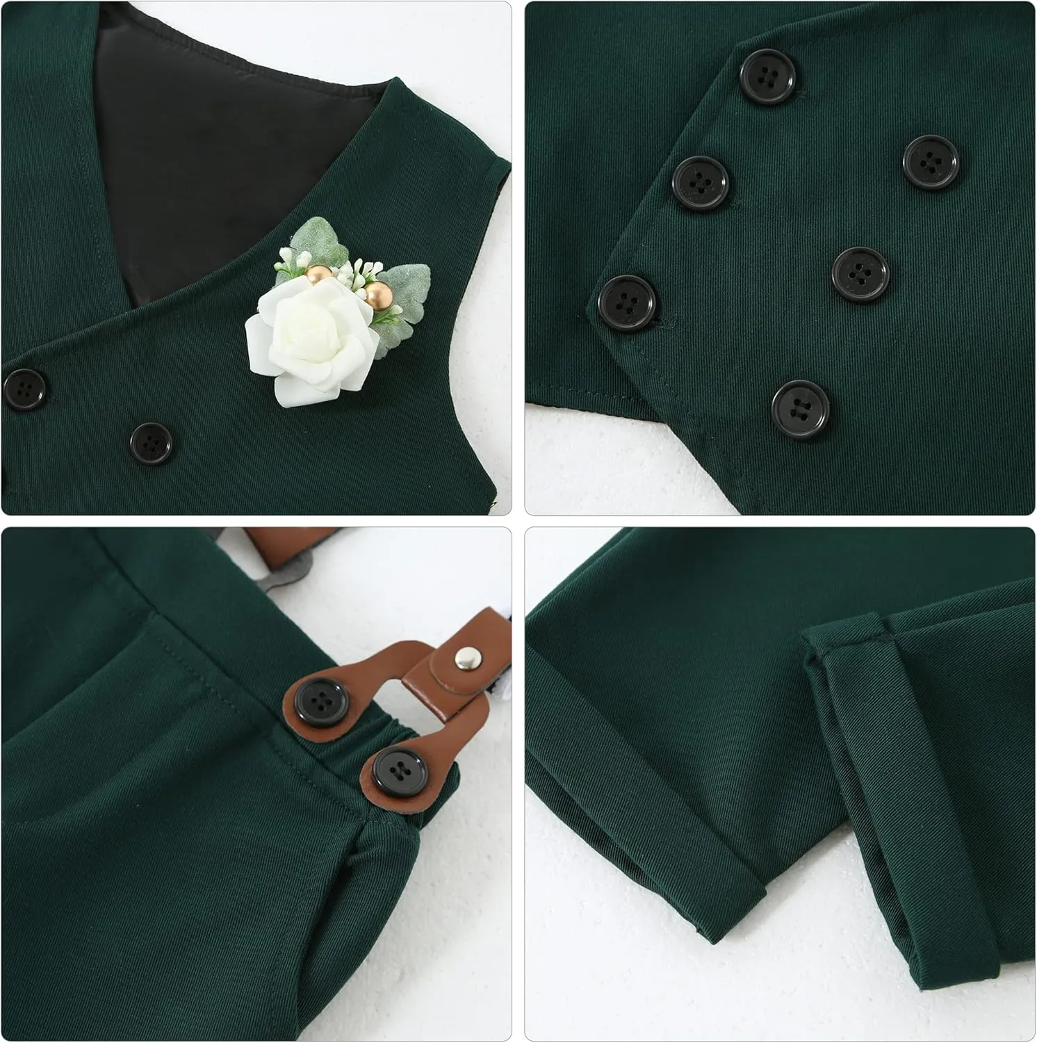 YALLET Toddler Baby Boy Clothes Suit Gentleman Wedding Outfits, Formal Dress Shirt Bowtie Vest Boutonniere Suspender Pants