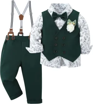 YALLET Toddler Baby Boy Clothes Suit Gentleman Wedding Outfits, Formal Dress Shirt Bowtie Vest Boutonniere Suspender Pants