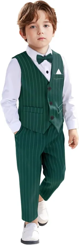 Yilaku Boys Suits Ring Bearer Outfit Toddler Suits with Vest Shirt Pants Sets Kids Dress Clothes for 18 Months-9 Years