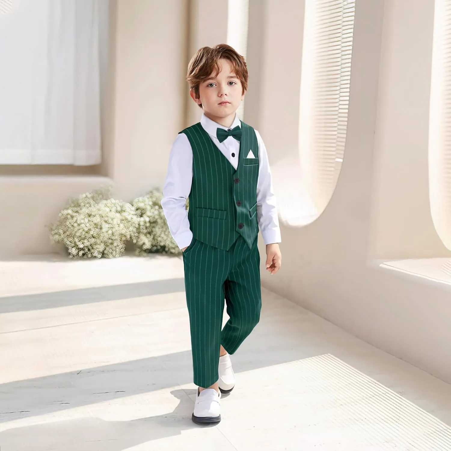 Yilaku Boys Suits Ring Bearer Outfit Toddler Suits with Vest Shirt Pants Sets Kids Dress Clothes for 18 Months-9 Years