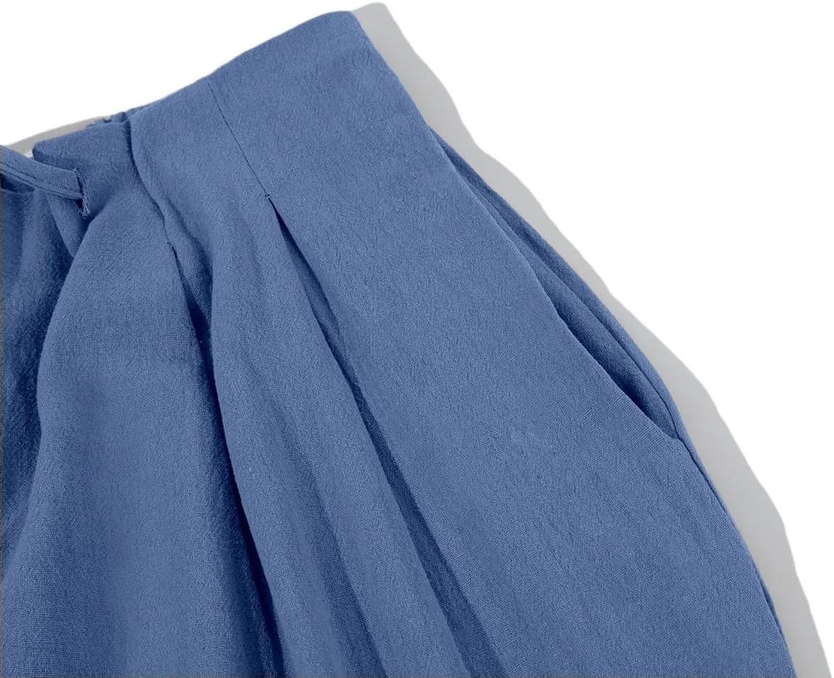 yoeasy Women Cotton Linen Drawstring Elastic Waist Straight Leg Pants Lightweight Trousers with Pocket